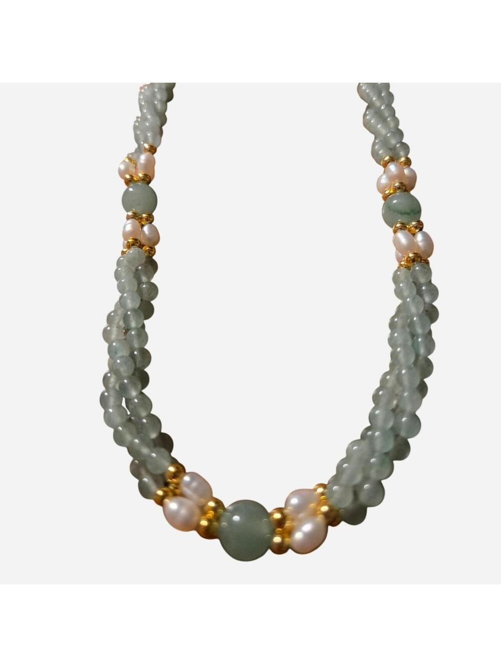 Vintage Multi-Strand Genuine Jade Beaded Necklace with Freshwater Pearls